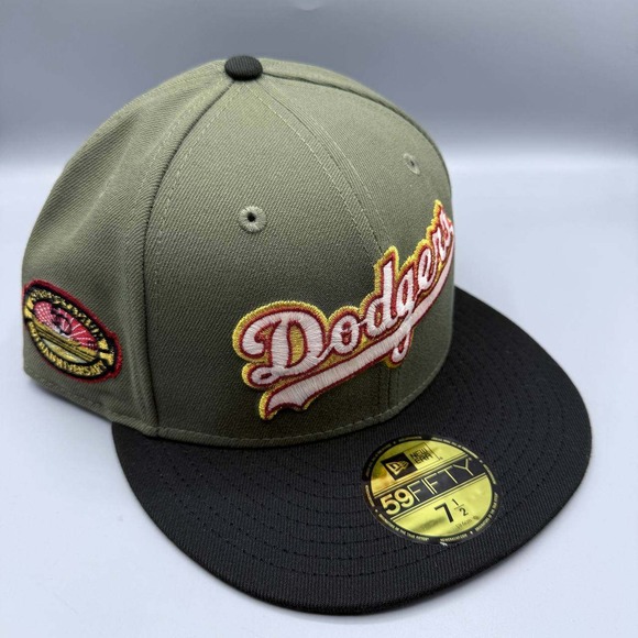 Los Angeles‎ LA Dodgers Hat Men 7 1/2 Green Black 59Fifty New Era MLB Fitted Cap